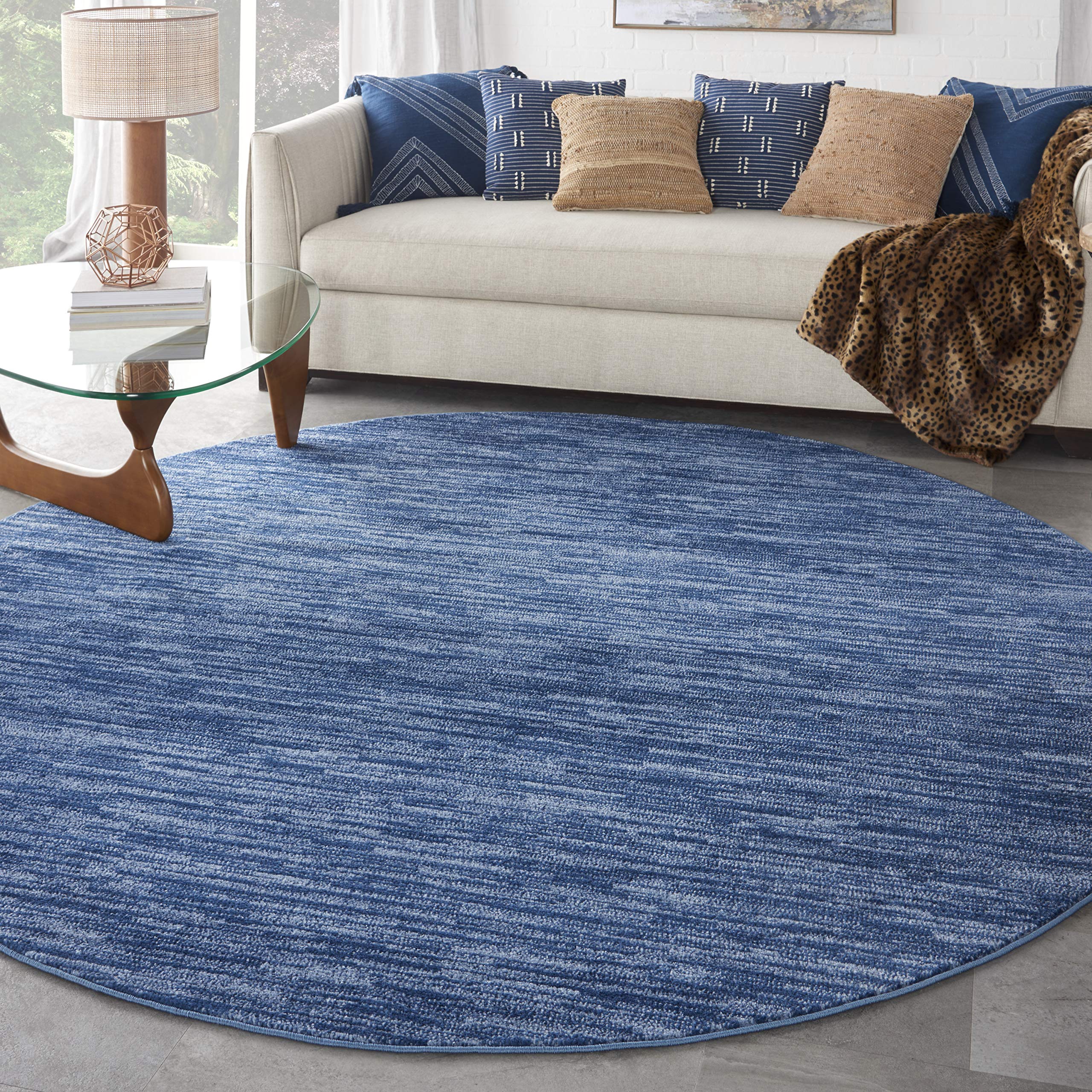 Nourison Home Nourison Essentials Navy Blue 8' x Round Area Rug - Easy Clean, Non Shedding, Bed Room, Living Room, Dining Room, Kitchen (8' x Round)