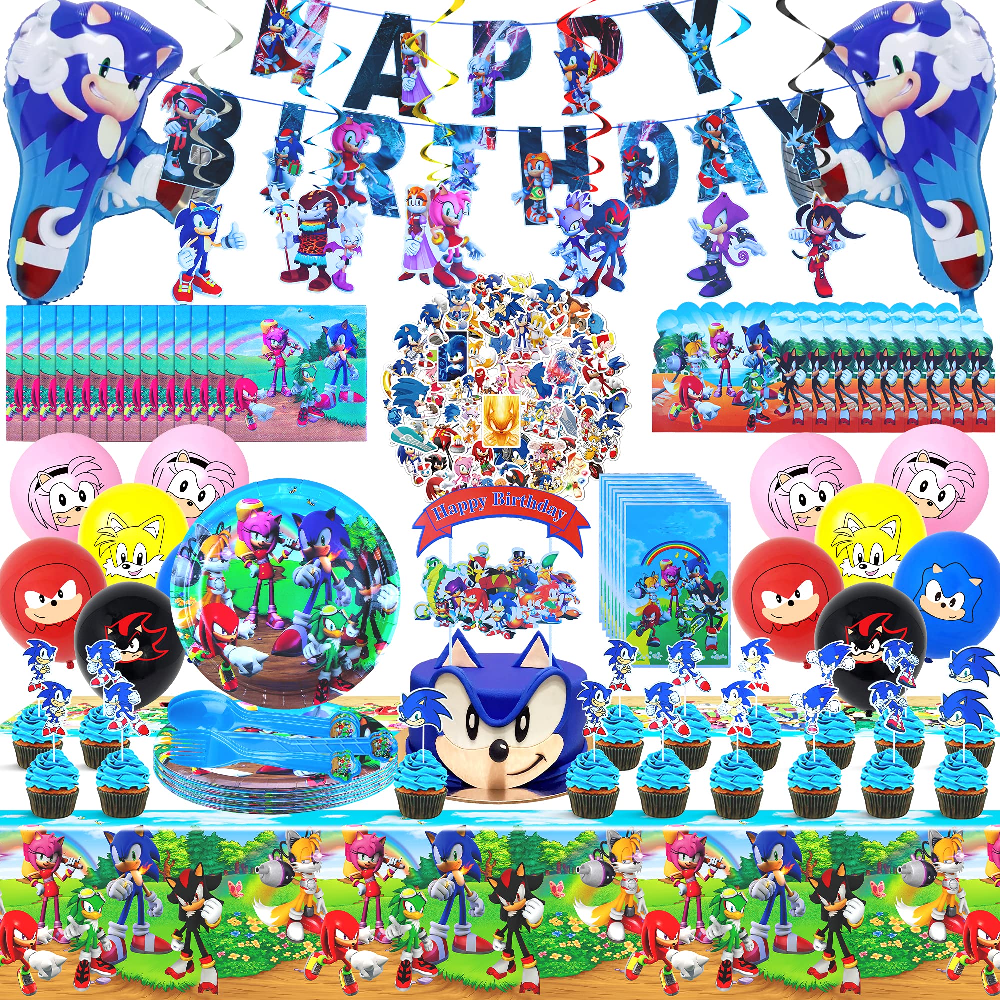 177 Pcs Birthday Party Supplies Birthday Decorations for Kids Birthday Party Include Banner, Balloons, Hanging Swirls, Cake Topper, Stickers, Tablecloth, Invitation Cards, Napkins, Plates, Knifes, Forks, Spoons, Gift Bags