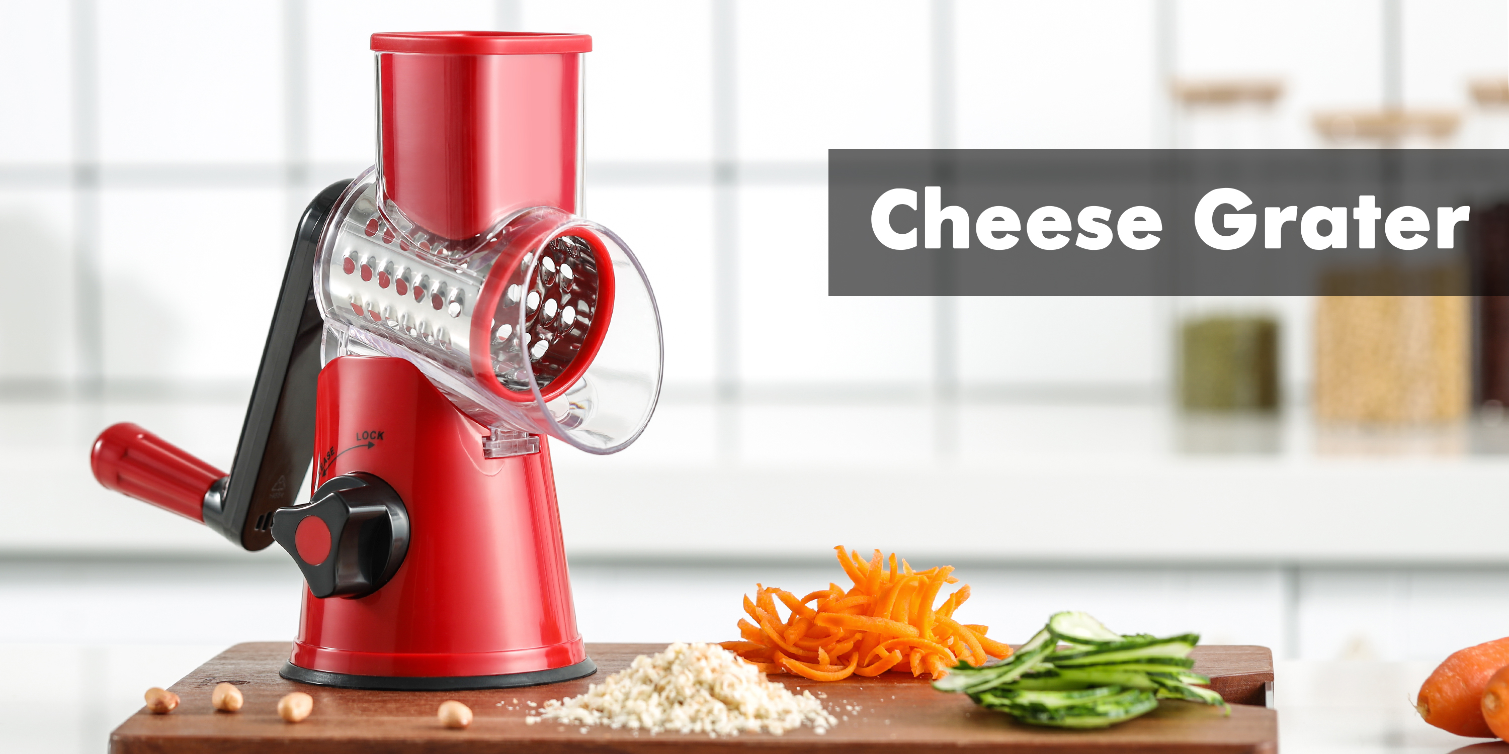 Mandoline Râpeuse à Manivelle Avec 10 Lames - Pour Légumes, Fromage, Tambour Interchangeable - Coupe Fine, Moyenne, Râpé, Ondulé