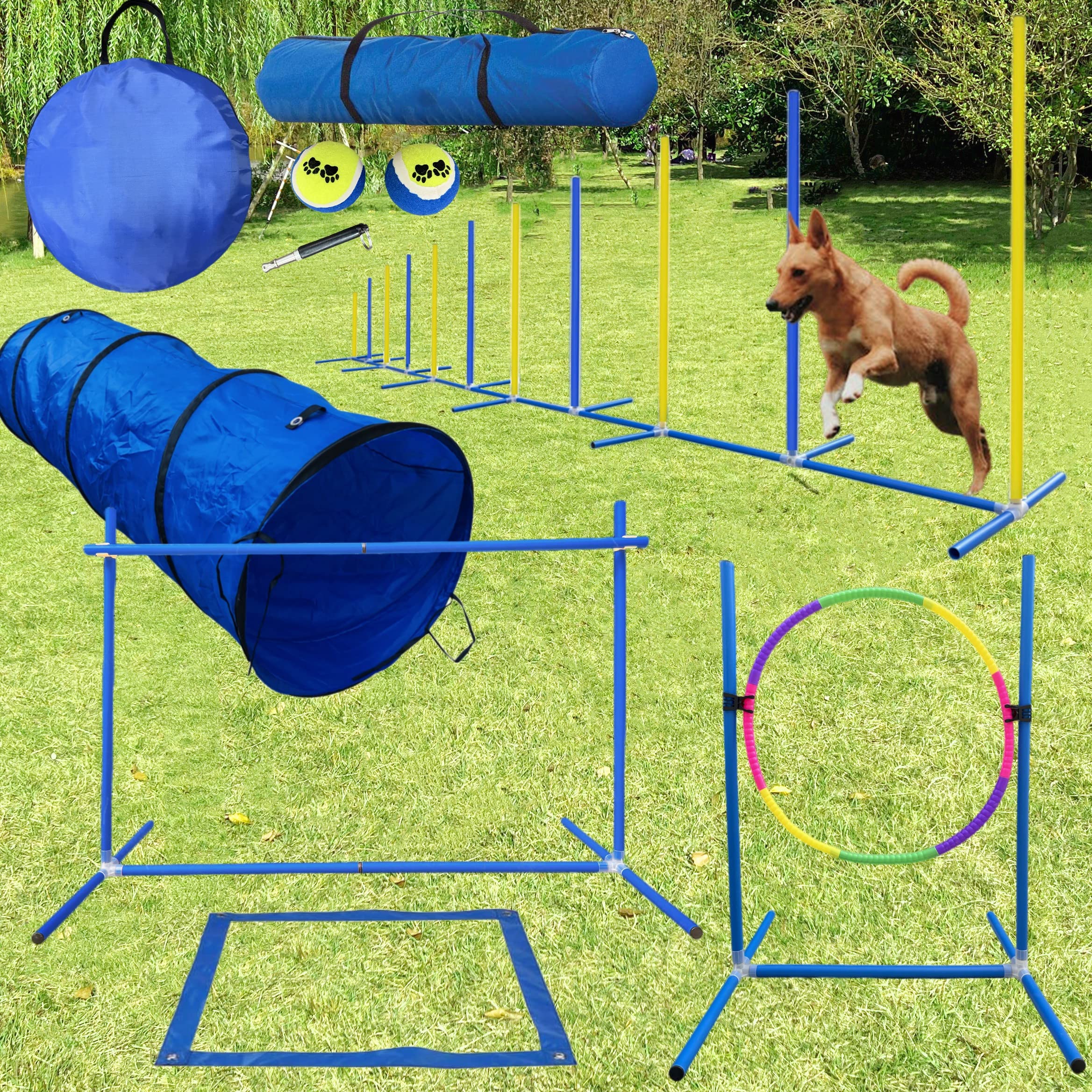 KATZEIST Dog Agility Training Equipment Set,Jump Training Dog Obstacle Course Starter Kit Pet