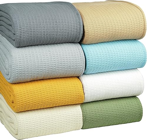 Miniatura 5 de Mantas de algodón de tamaño individual, mantas de verano de tejido clásico, color verde salvia, suaves, ligeras, transpirables, para todas las