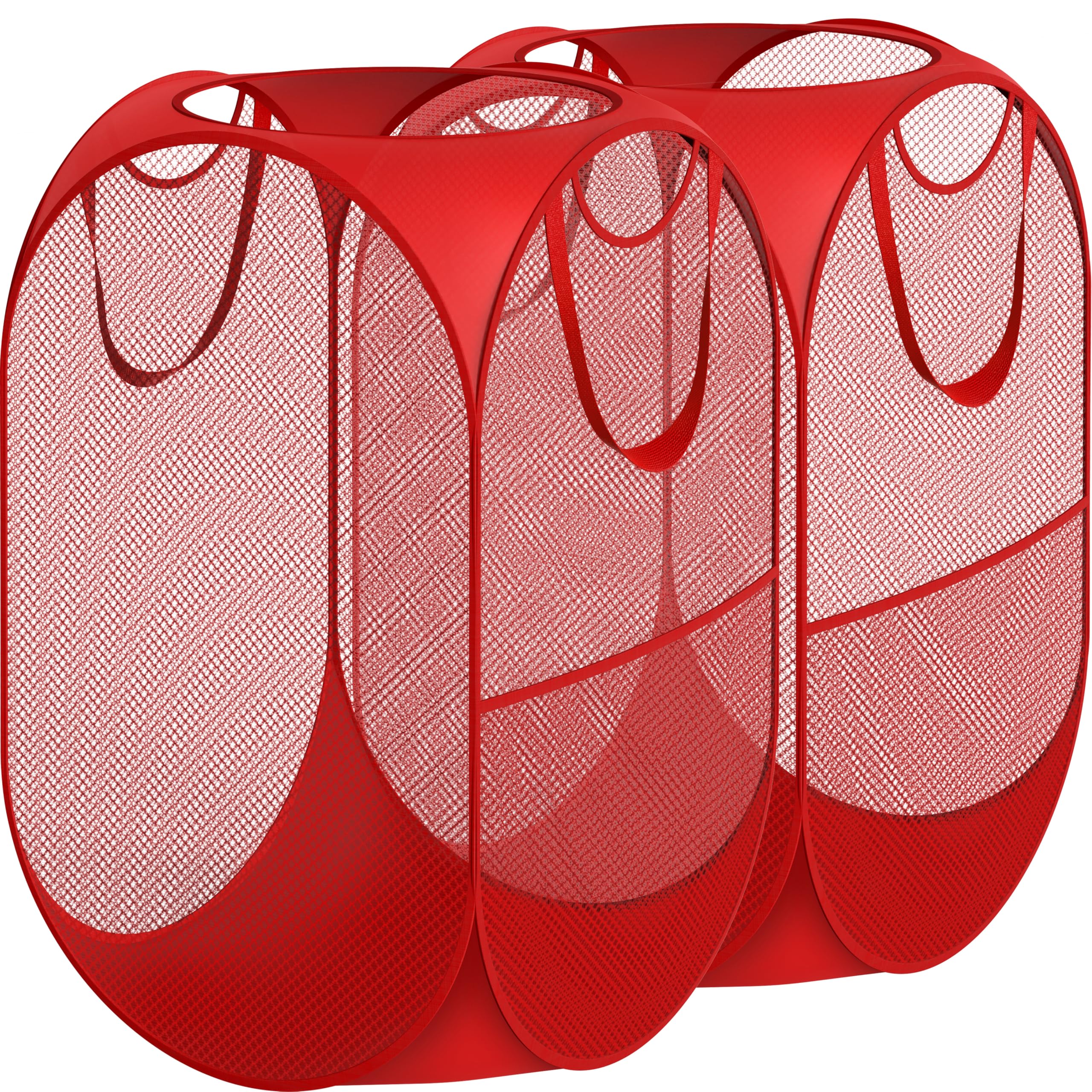 Simple Houseware Mesh Pop-Up Laundry Hamper Basket with Side Pocket, Red - 2 Pack