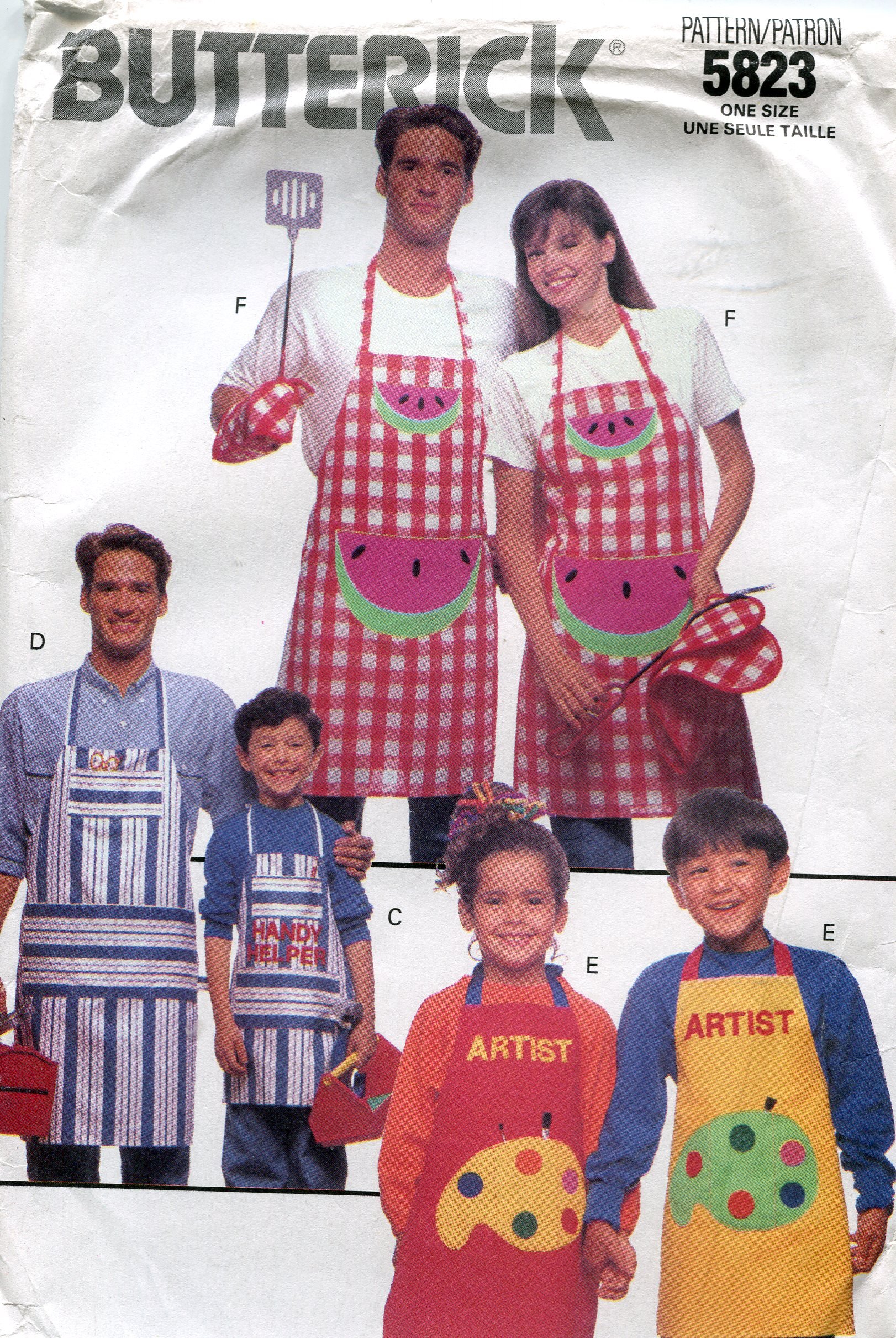 Butterick Pattern 5823 ~ Family Full Aprons, Chef's Hat, Cooking Mitt, Potholder with Alphabet