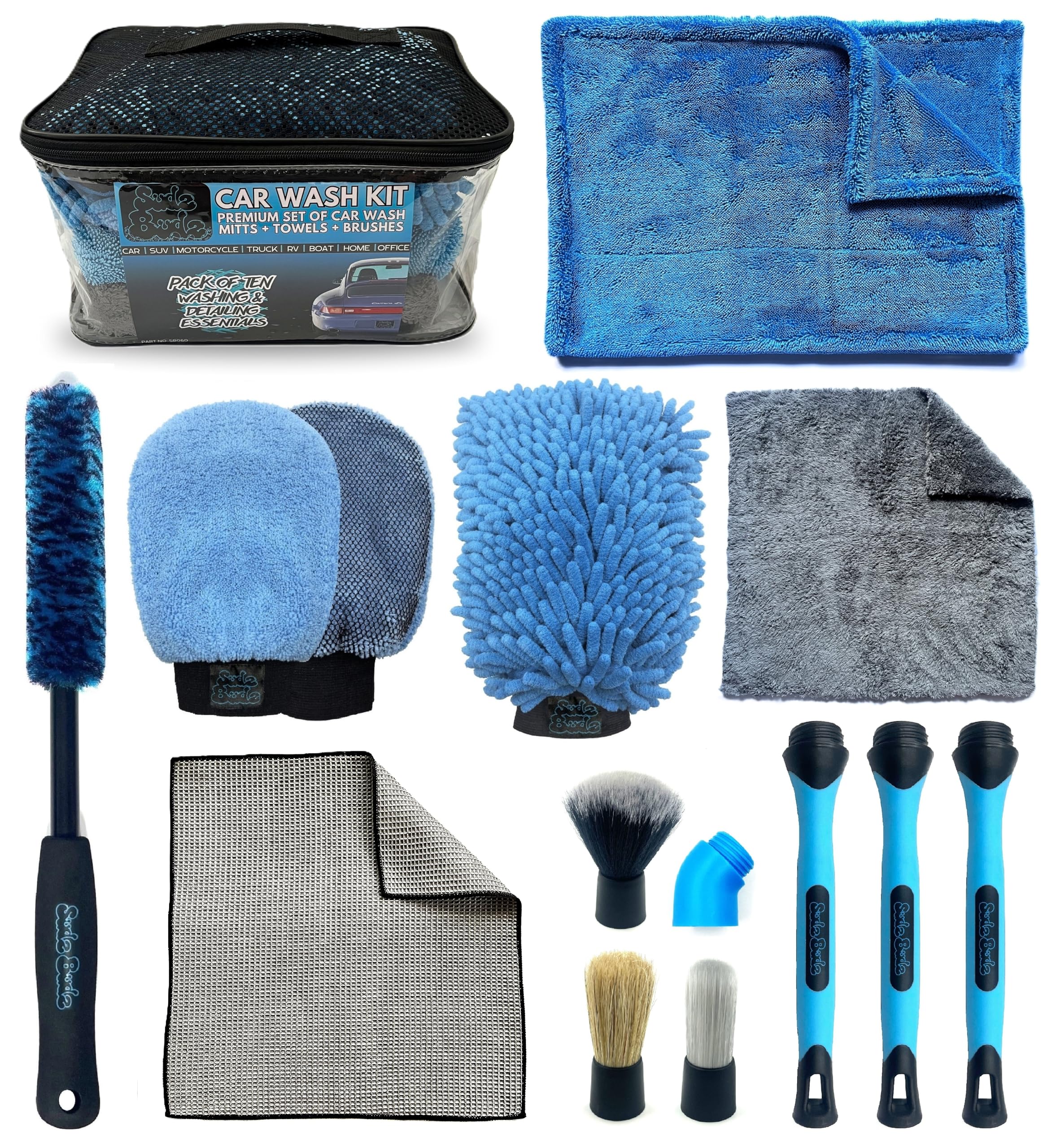 Premium Kit Nettoyage Voiture 10 pcs | Gants Lavage Voiture, Twisted Loop Microfibre Chiffons, Brosse Jante, Pinceau Detailing Auto pour Le Lavage Extérieur Le Nettoyage Intérieur