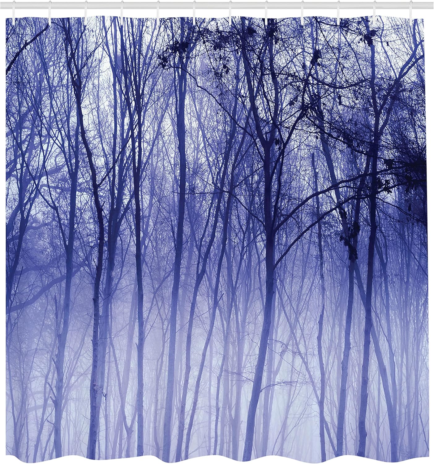 Ambesonne Woodland Shower Curtain, Foggy Misty Purple Trees in a Winter Woodland Landscape Scenery Modern, Cloth Fabric Bathroom Decor Set with Hooks, 69" W x 75" L, Purple Black Grey