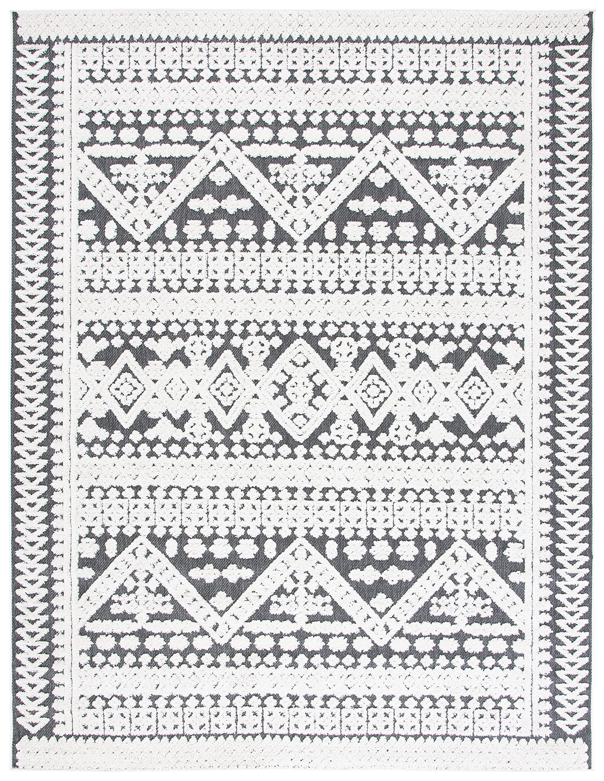 Tappeto SAFAVIEH Cabana Collection CBN368A - Motivo Tropicale, 100% Polipropilene, Per Interni/Esterni, Antimacchia, Facile Da Pulire, 0,6 Cm Di Spessore, Avorio E Blu Navy