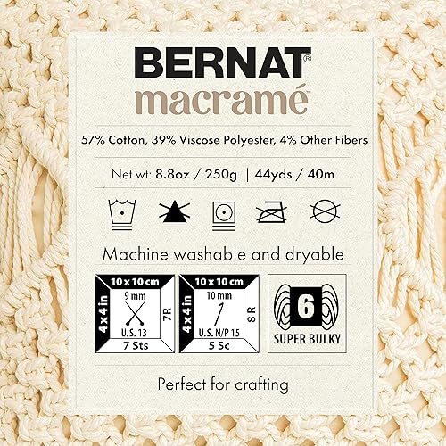 Miniatura 8 de Bernat Hilo negro macramé, paquete de 3 unidades, 8.82oz8.8 onzas, algodón, #6 súper voluminoso, tejerganchillo