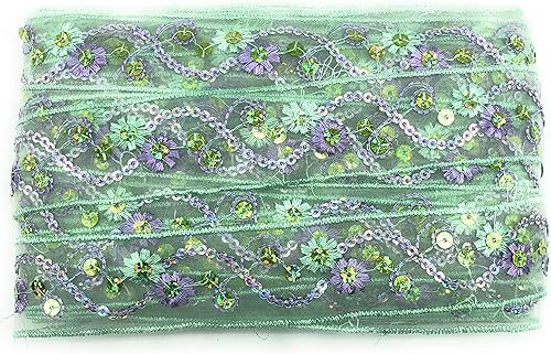 Miniatura 4 de CRAFTCURE Sari de diseñador bolywood encaje secuencia de borde de encaje en red de tejido para trajes de diseñador, decoración del hogar, materiales