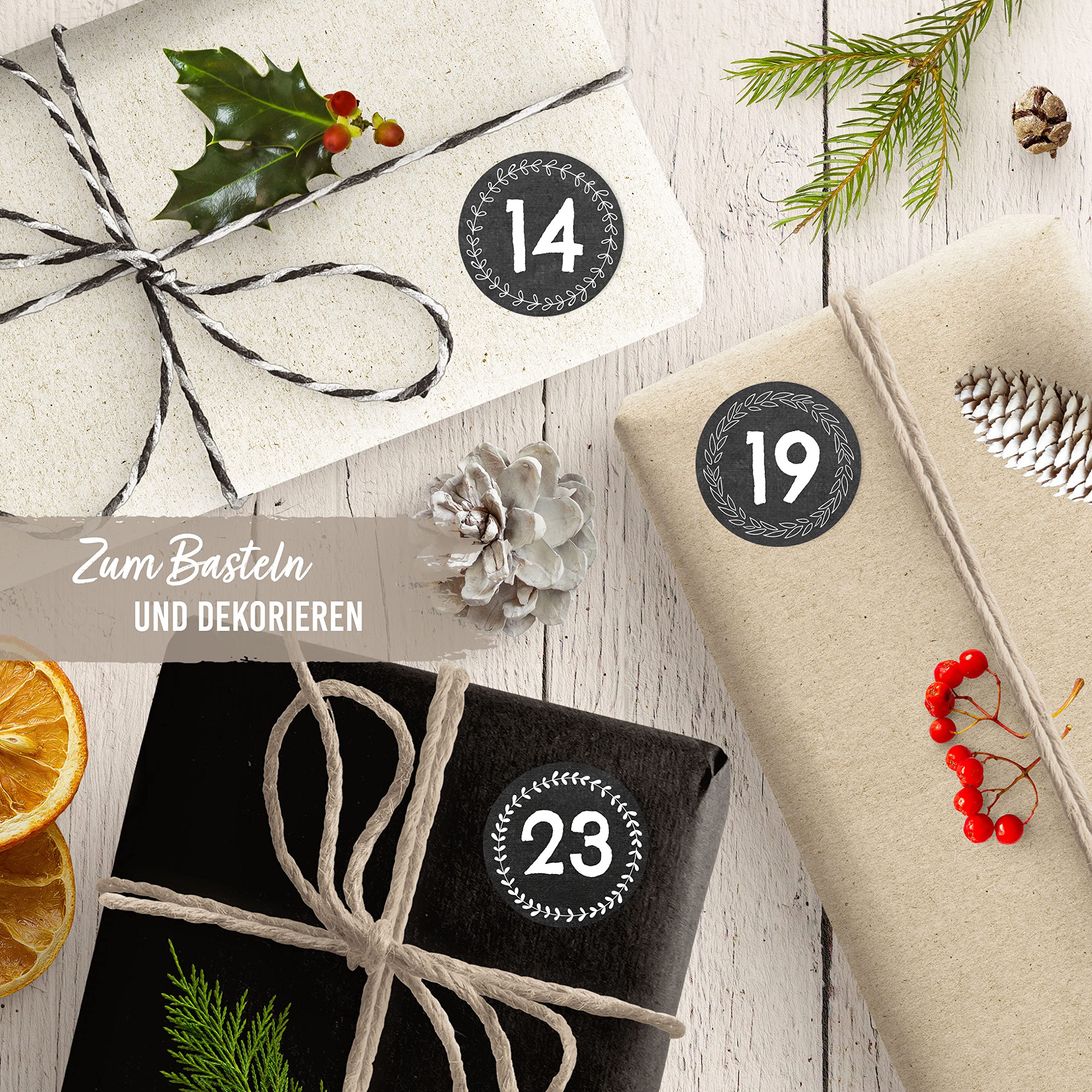 Papierdrachen 24 pegatinas calendario adviento Navidad pizarra no 45 4cm decorar