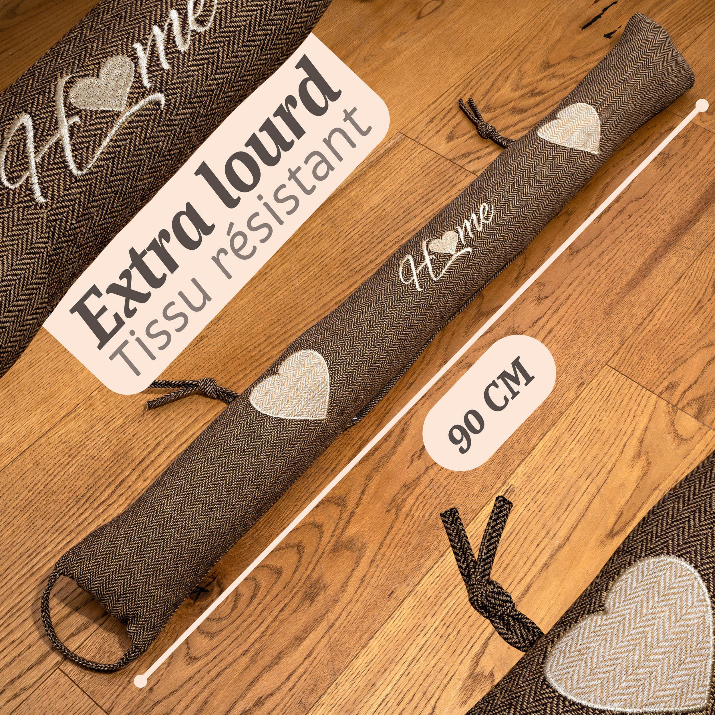 Praknu Boudin de Porte Anti Froid 90cm - Lavable - Économise de l'Énergie - Extra Lourd - pour Portes et Fenêtres - Marron