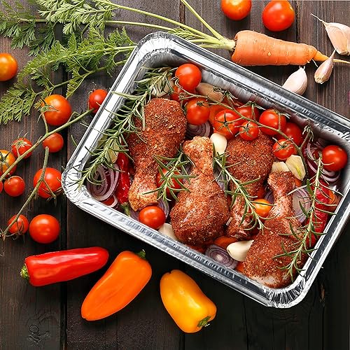 Miniatura 3 de NYHI 30 sartenes de aluminio de 9 x 13 pulgadas desechables para hornear con tapas para cocinar, recipientes para hornear y llevar para sobras,