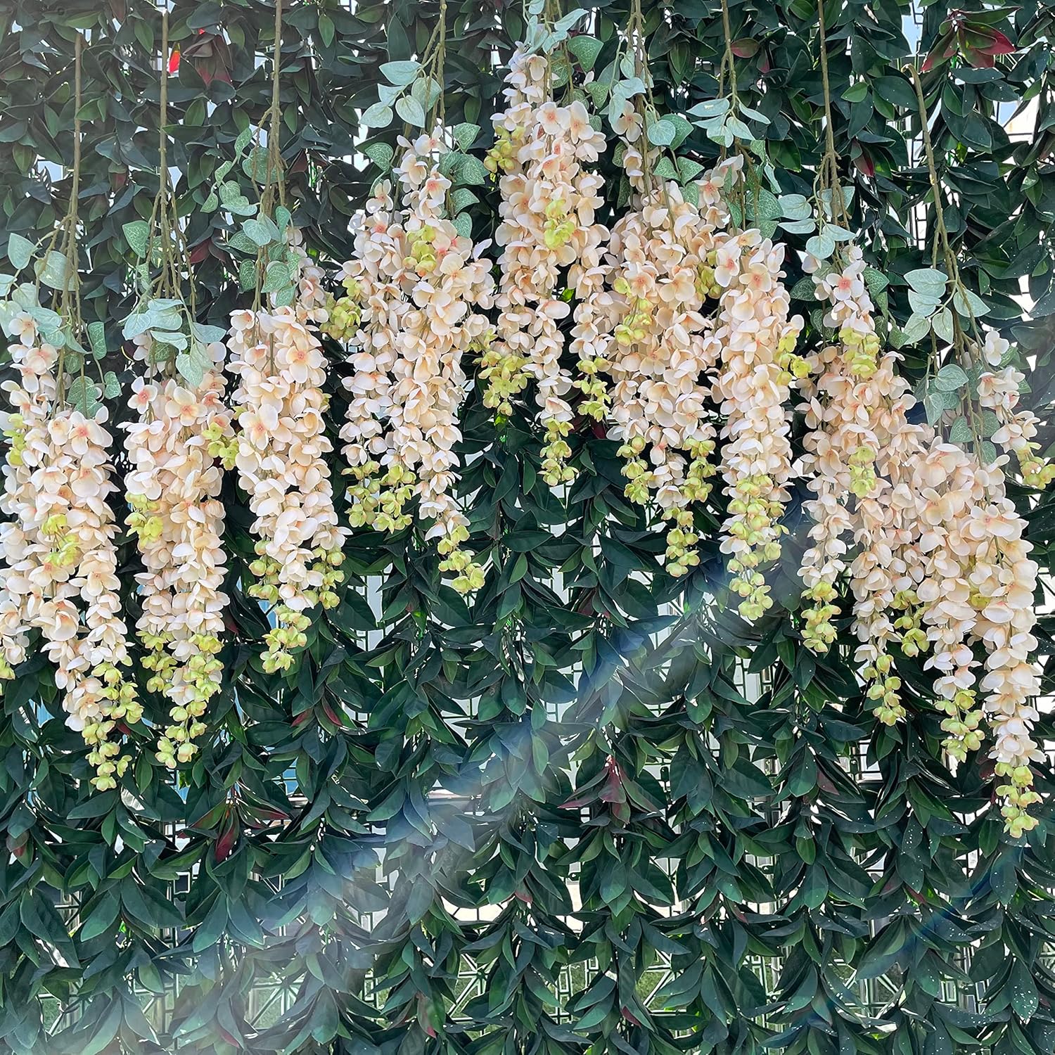 Wisteria Hanging Flowers, 6 Branches Thick Artificial Fake Rattan Vines Garland, 3Pack Hanging Wedding Arch Flowers, Party Centerpiece or Home Decorations