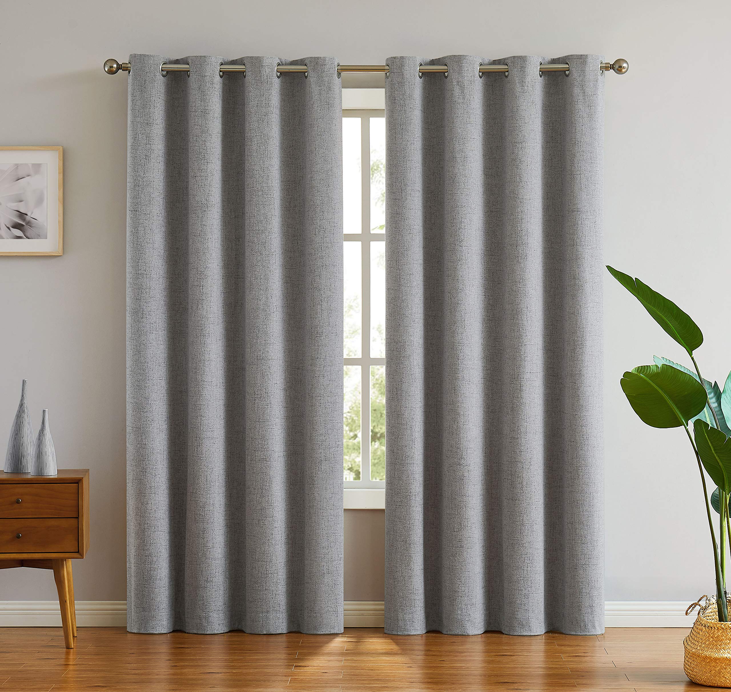 Gray Blackout Thermal Curtains 84 Inch Long for Bedroom/Living Room Linen Textured Soundproof Room Darkening Sunblock Curtains Grommet Top Burlap Drapes 52" Wx84 L,2 Panels