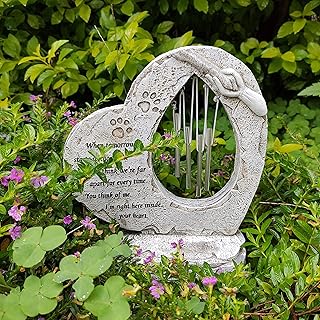 JHP Dog Memorial Gifts, Paw Print Pet Memorial Stones with Wind Chimes, Pet Grave Markers, Heart Shaped Dog Memorial Ornament Stones Engraved with Hands and Dog Feet (Wind Chimes)