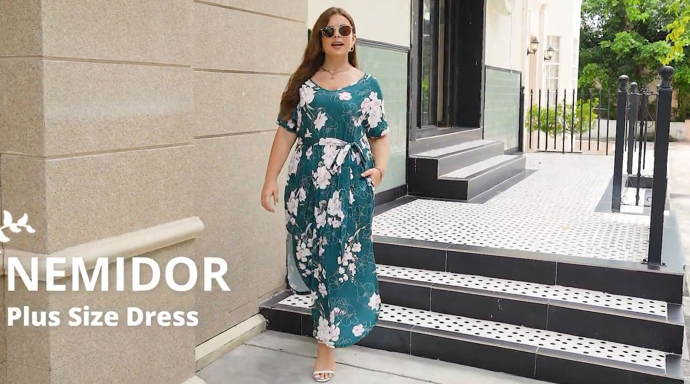 Nemidor Womens Casual Plus Size Tie Waist Slit Long Maxi Dress