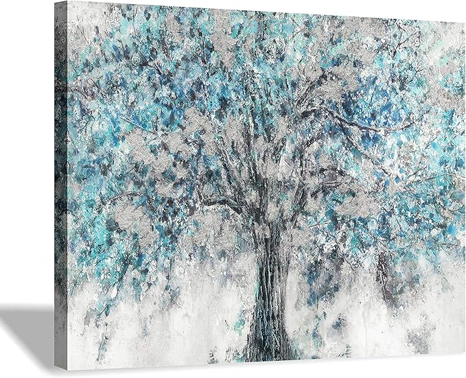 Abstract Tree Canvas Wall Art Blue Painting Graphic Art