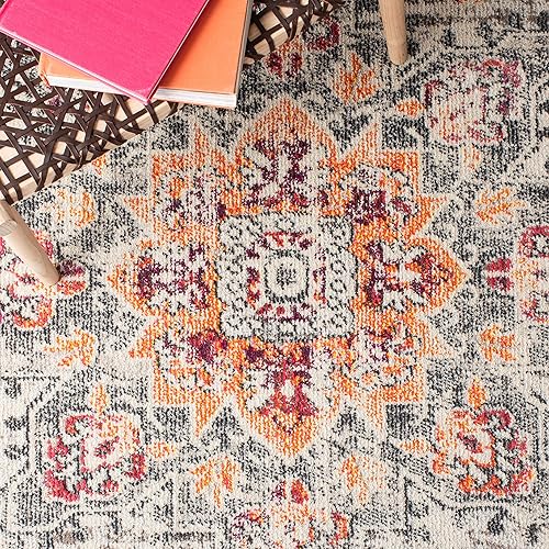 Miniatura 6 de Safavieh Madison Collection (MAD473E) Tapete cuadrado de 3 pies, beige y naranja, diseño chic y bohemio desgastado de medallón, no pierde fibras,