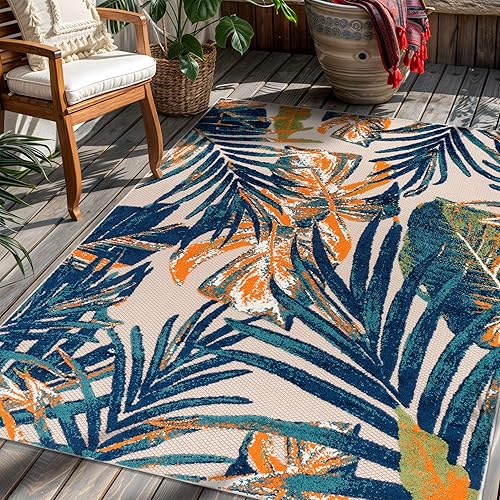 Rugshop Alfombra de área para interiores y exteriores con hojas florales tropicales, 3'3"x5', multicolor Rugshop Alfombra de área para interiores y exteriores con hojas florales tropicales, 3'3"x5', multicolor