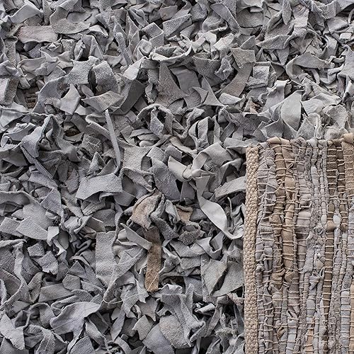 Miniatura 5 de SAFAVIEH Leather Shag Collection - Alfombra de pasillo, 2 pies 3 pulgadas x 9 pies, color blanco, cuero moderno anudado a mano, no desprende pelusa