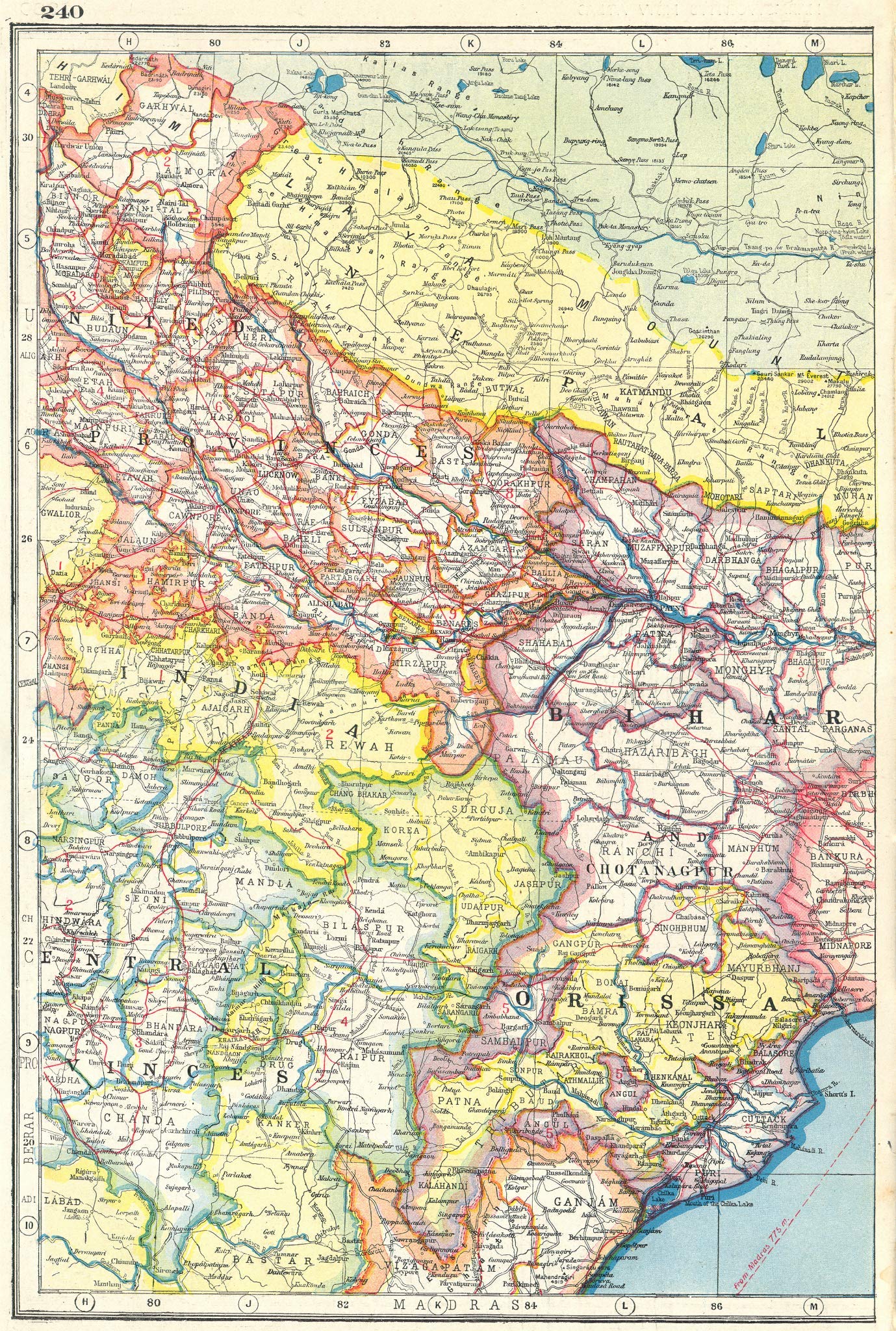 Bihar And Nepal Map India North East. Orissa Bihar United & Central Provinces Nepal - 1920 -  Old Map - Antique Map - Vintage Map - Printed Maps Of India : Home & Kitchen