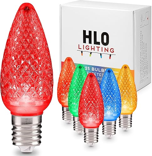 Iluminación para fiestas. Repuesto de foco para luces de navidad de LED facetado C9 para tomas E17, nivel comercial con ahorro de energía. Focos de