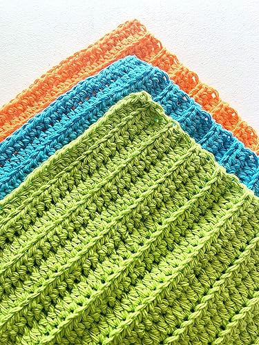Miniatura 2 de Handmade Crochet Washcloths Set of 3, 100% cotton, Dish Towels, Dish cloths, Lime, Blue and Orange linen, Hand towels, washcloth for baby