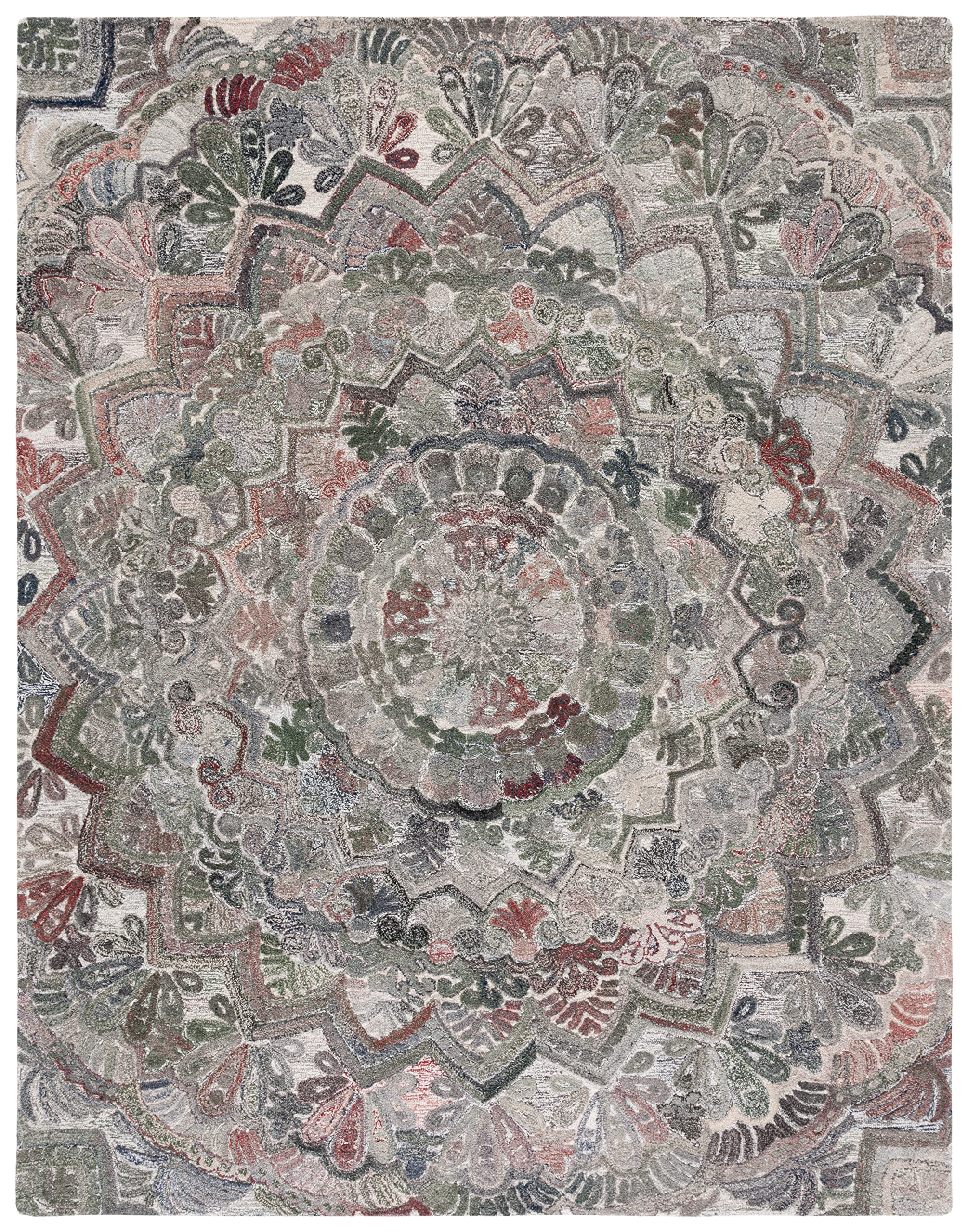 SAFAVIEH Marquee Collection Area Rug - 10' x 14', Grey & Multi, Handmade Mandala Medallion Wool, Ideal for High Traffic Areas in Living Room, Bedroom