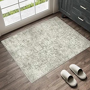 2x3 Entryway Area Rug Vintage Neutral Washable Small Carpet Indoor Non Slip Taupe Kitchen Entrance Mat Low Pile Retro Accent Distressed Throw Rug for Bathroom Bedroom Dining Living Room
