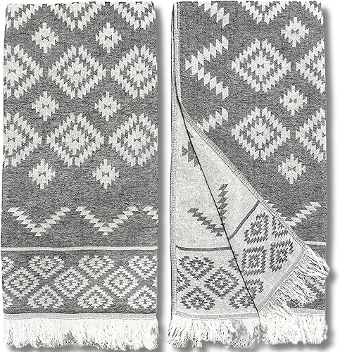 RAY SILVER Aztec - Juego de 2 toallas de mano turcas 100% algodón, peshtemal, tacto suave, 18 x 36 pulgadas, peso ligero, para viajes, campamento,