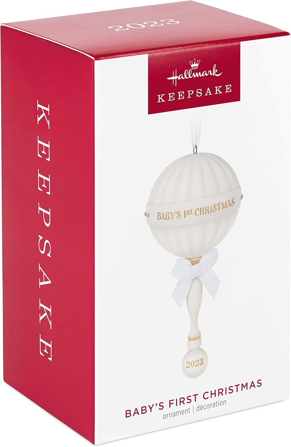 Hallmark Keepsake Christmas Ornament 2023, Baby's First Christmas, Porcelain Baby Rattle, Baby Gift - Image 3