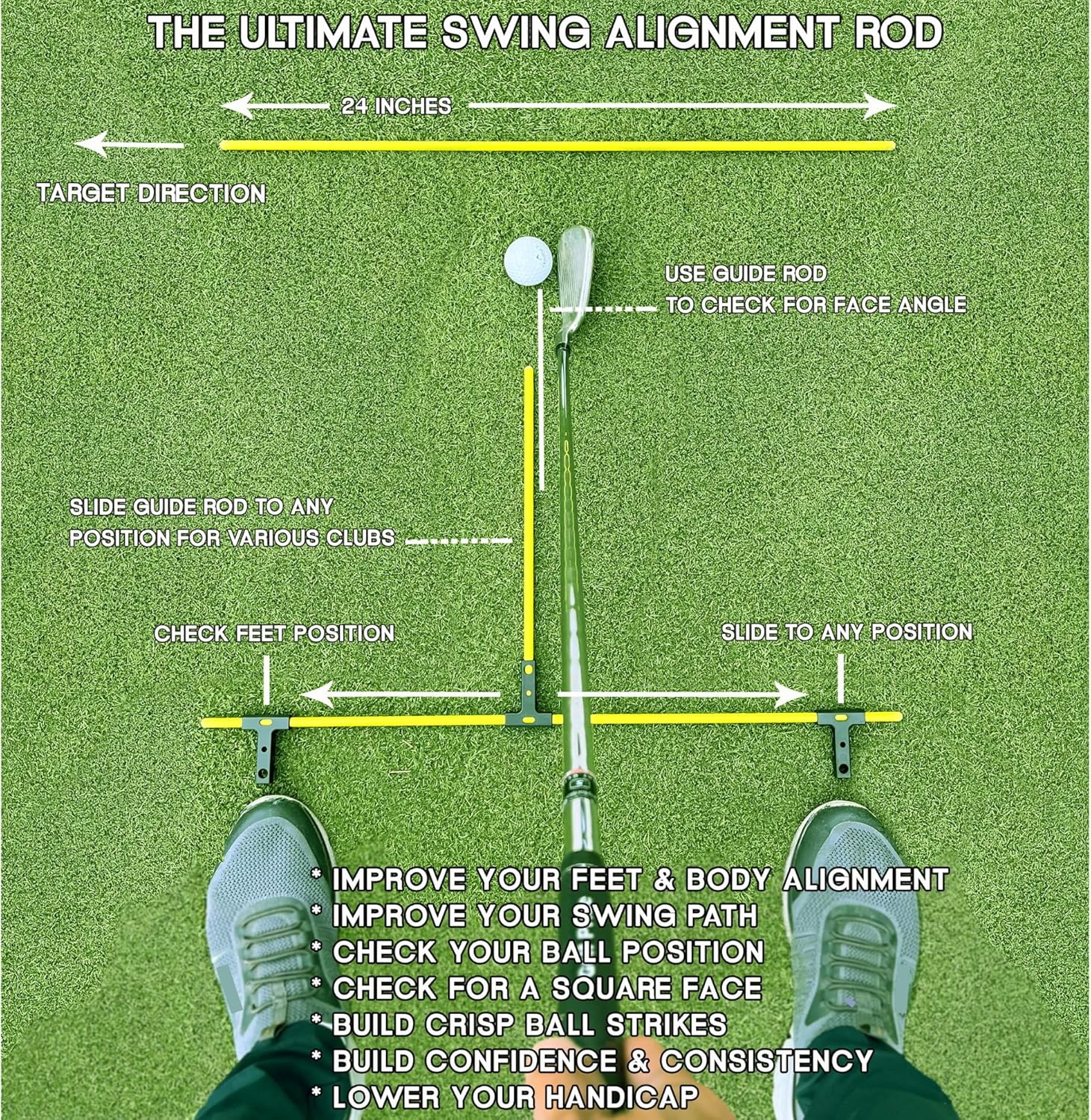 Golf Alignment Guide Sticks – Adjustable Golf Swing & Putting Trainer Aid | Fix Slice, Improve Posture, Ball Position, & Over-The-Top Swing | Indoor/Outdoor Use