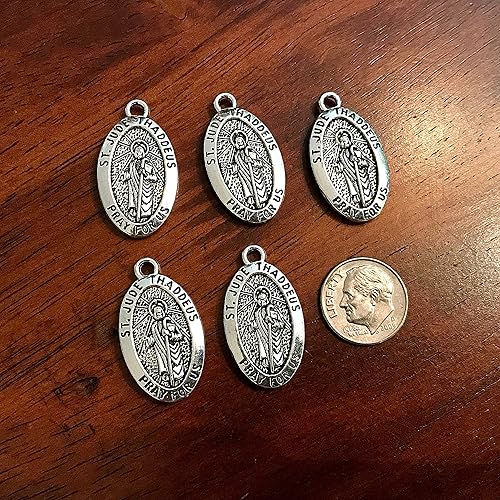 Miniatura 4 de Medallas ovaladas de San Judas, 15 piezas, dijes de Staint Judas, medallas de San Judas Tadeo, medallas católicas, dijes de rosario, medallas de