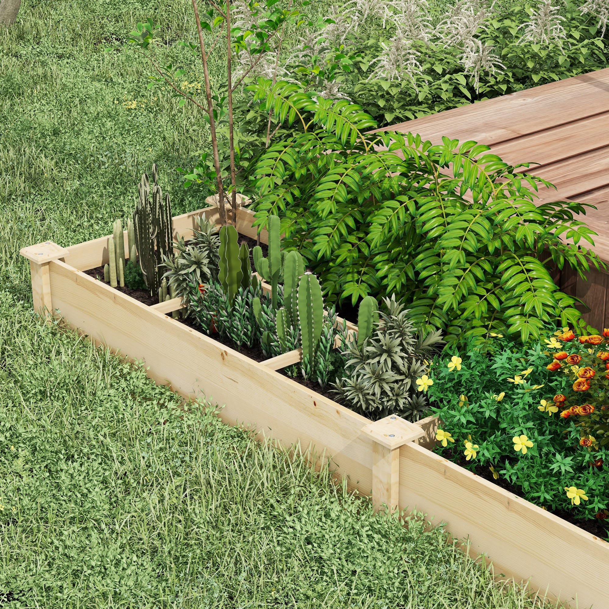 Outsunny Letto Rialzato per Orto e Giardino, Cassone per Orto con Divisorio Interno e Fondo Aperto, 237x60x25cm, Legno Naturale