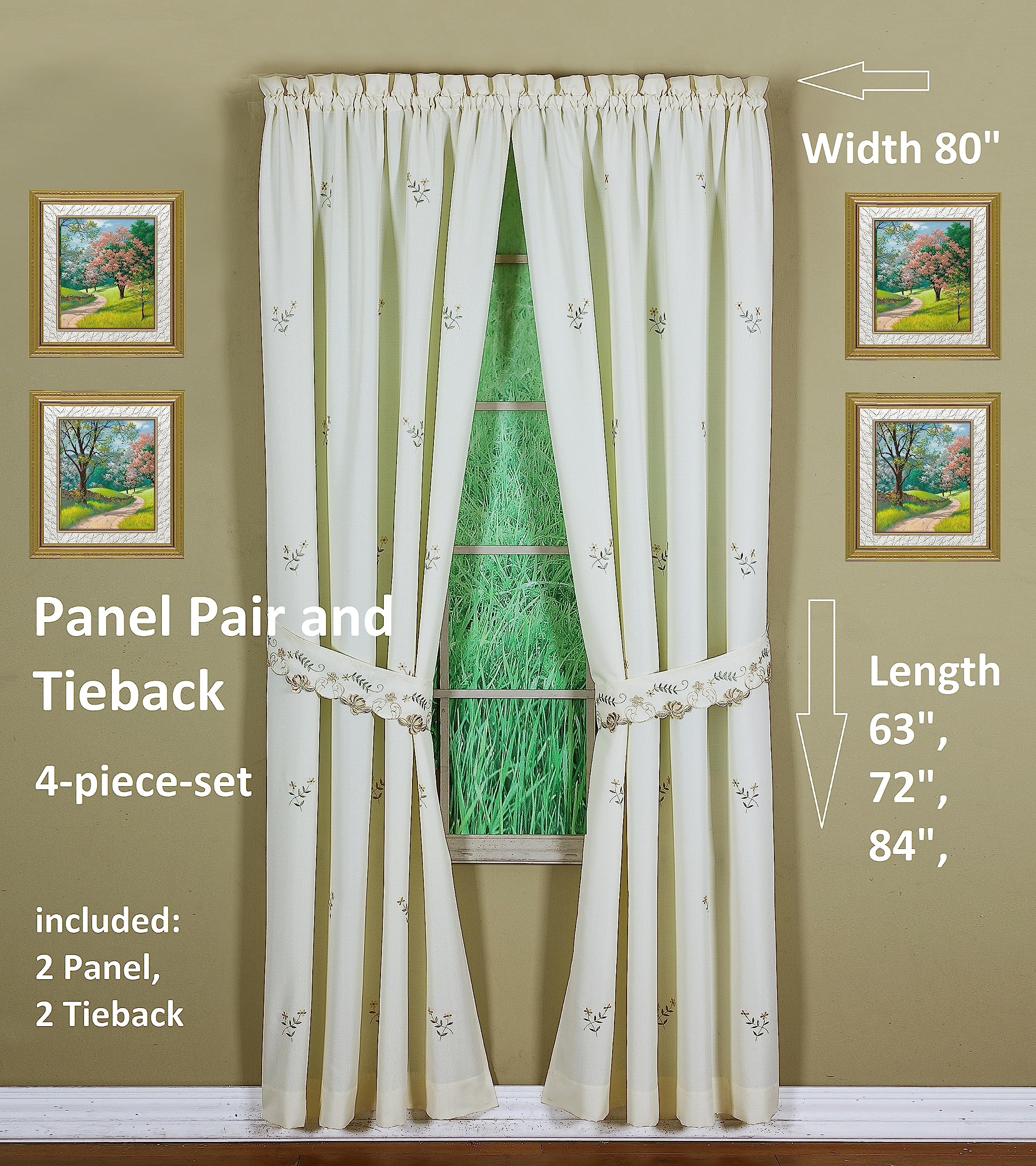 Today's Curtain Verona Reverse Embroidery Panel Pair and Tiebacks, 84", Ecru/Antique, 80" W X 84" L, W 80" x L 84" (1 Panels) - Image 2