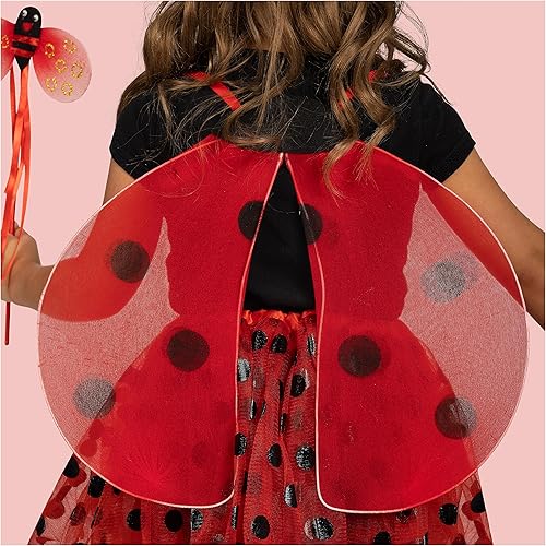Miniatura 5 de Spooktacular Creations Conjunto de disfraz de mariquita roja con tutú, alas de mariposa, varita mágica, diadema, tutú de mariquita de lunares para