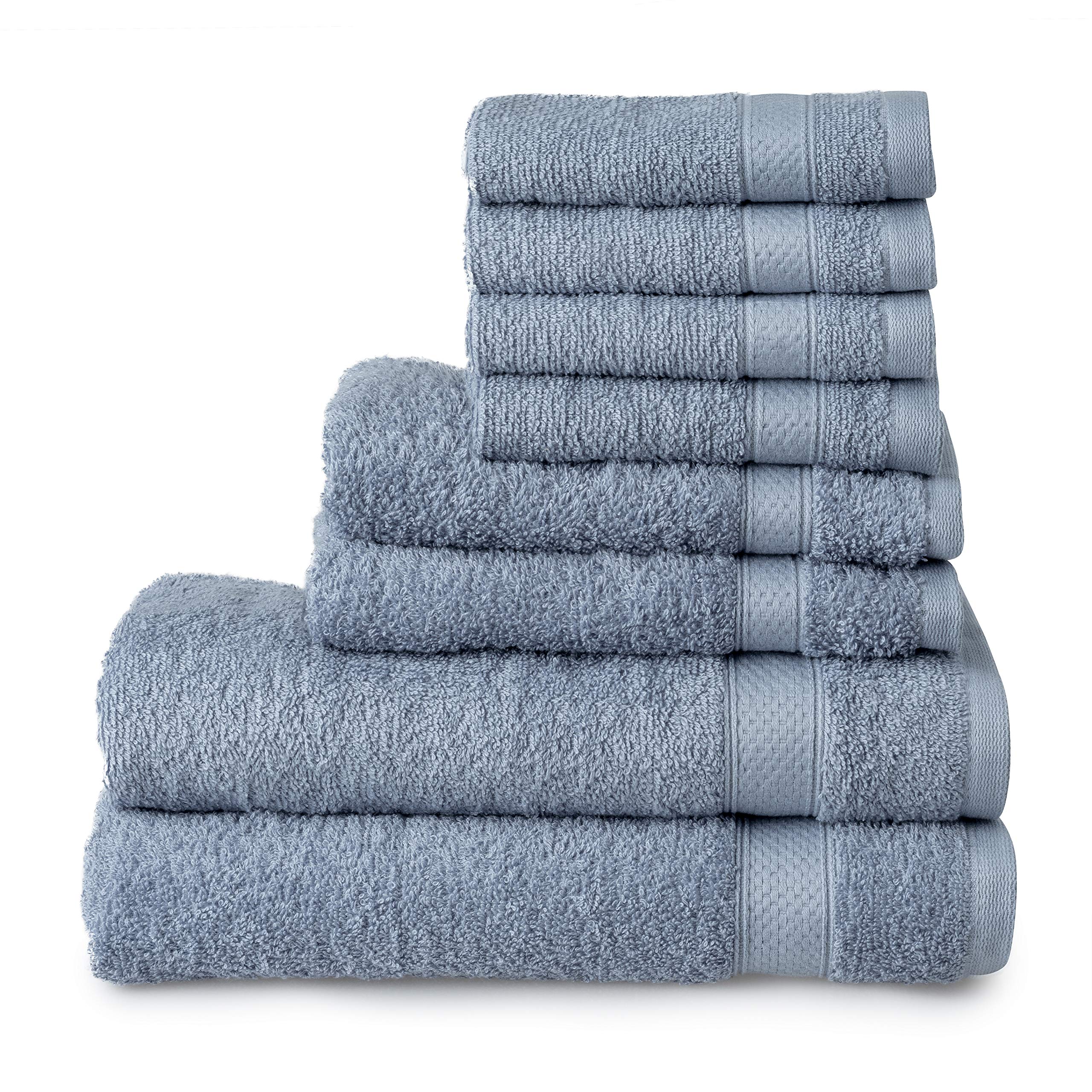 Basic 100% Cotton Towel (Dusty Blue) - 8 Piece Set - Quick Dry - Absorbent - Soft - 434 GSM - Machine Washable - 2 Bath - 2 Hand - 4 Wash Towels