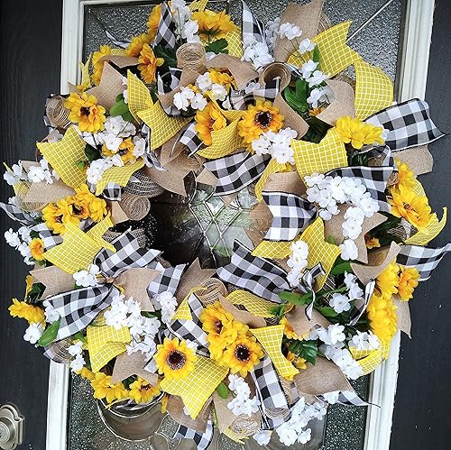 Miniatura 3 de Black & Yellow Farmhouse Sunflower Wreath, Decor, Fall, Spring, Summer, Front Door, Burlap Wedding Farmhouse Decor, French Country Decor