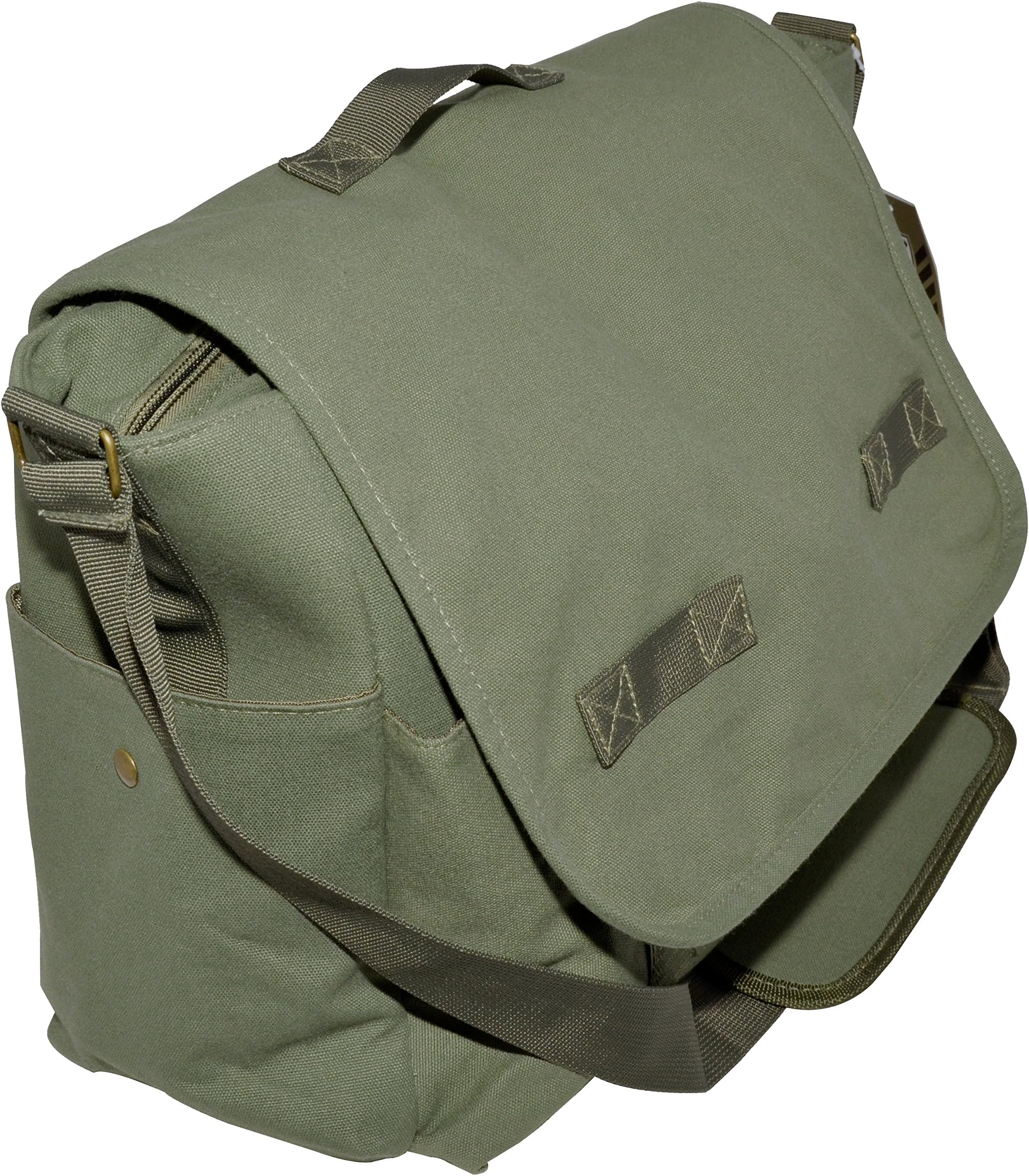Urban Life Military Green Canvas Messenger Bag for Men & Back to School 17.3”