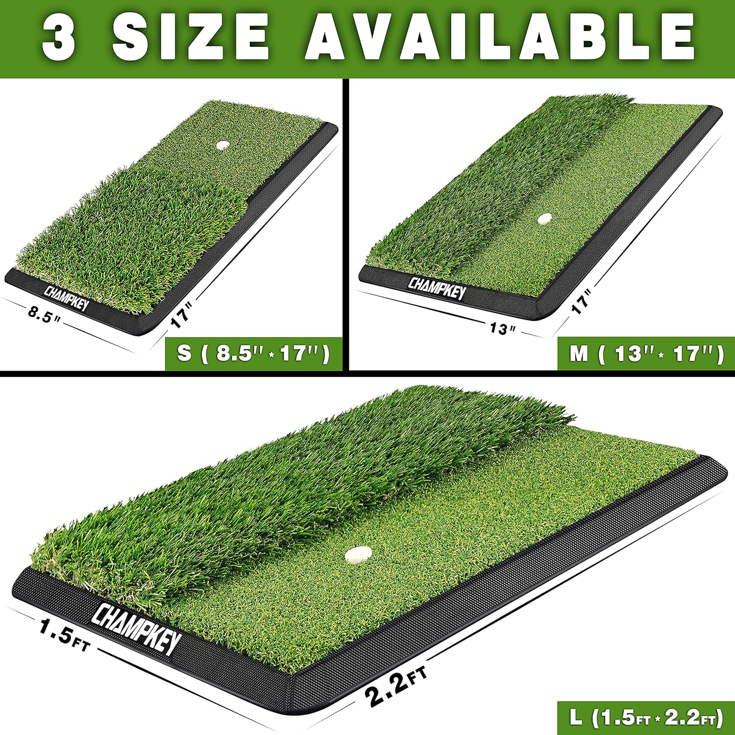 CHAMPKEY Dual-Turf Golf Hitting Mat | Come with 9 Golf Tees & 1 Rubber Tee | Heavy Duty Rubber Backing Golf Practice Mat Ideal for Indoor & Outdoor Training : Sports & Outdoors