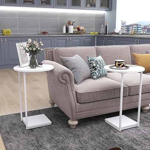 Miniatura 2 de DCLRN Juego de 2 mesas auxiliares en forma de C para mesa redonda, mesa auxiliar redonda adecuada para sala de estar y dormitorio (blanco)