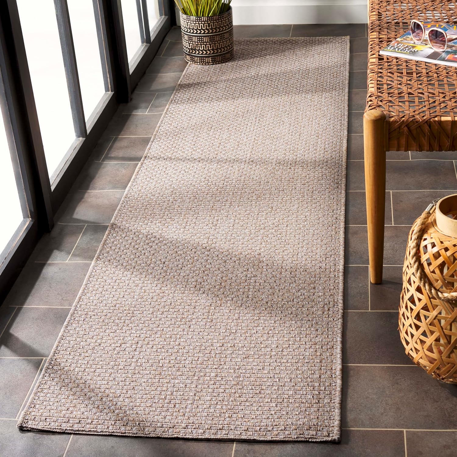 SAFAVIEH Washable Rug Outdoor Sisal All-Weather Collection - 2'2" x 8' Runner, Taupe, Non-Shedding & Easy to Clean, Ideal for Patio, Backyard, Mudroom (SAW640E)