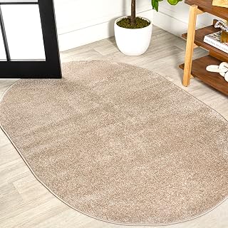 JONATHAN Y Haze Solid Low-Pile Beige 4x6 Oval Indoor Area Rug, Coastal,Bohemian,Minimalist,Classic, Easy-Cleaning for Living Room,Bedroom,Kitchen,Pet Friendly,Non-Shedding (SEU100G-4OV)