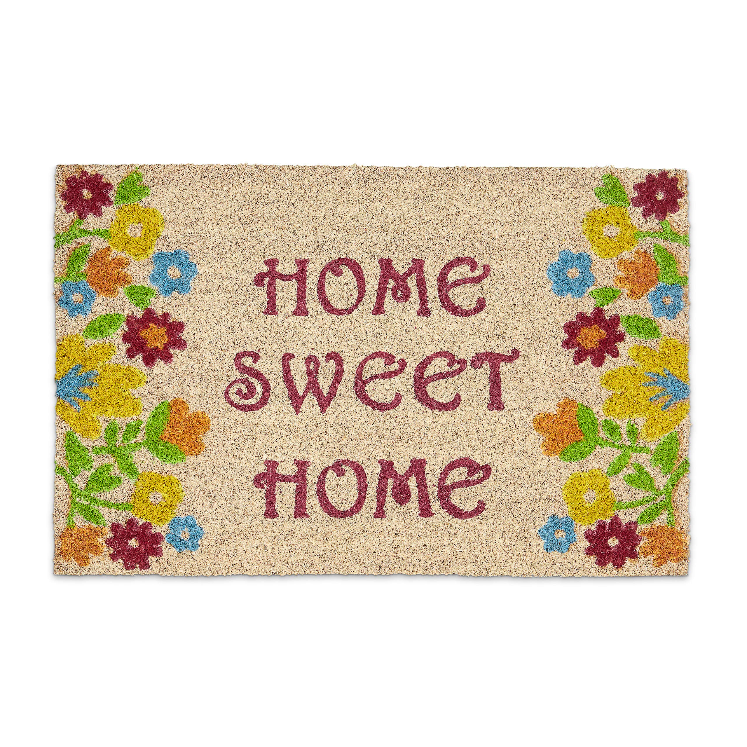 Kokos-Fußmatte „HOME SWEET HOME“ – 40 X 60 Cm, Mit Rutschfester PVC-Unterseite, Buntes Blumen-Design