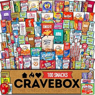 CRAVEBOX Snack Box (100 Count) Halloween Variety Pack Care Package Gift Basket Adult Kid Guy Girl Women Men Birthday College Student Office College Back to School