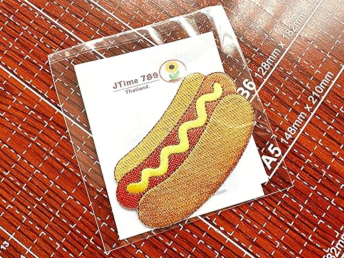 Miniatura 4 de PL Hot Dog con Mostaza Comida Rápida Lindo Logotipo de Dibujos Animados 1 Coser Hierro en Bordado Apliques Insignia Parche Ropa Traje