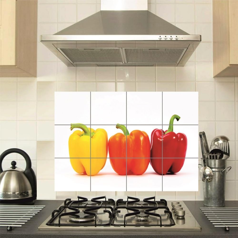 Sky Flying 3- Simala Chili Kitchen Abstract Themed Oil Proof & Waterproof Peel & Stick Heat Resistant Vinyl for Kitchen Tiles Backsplash Sticker (Size- 50CM X 68CM)