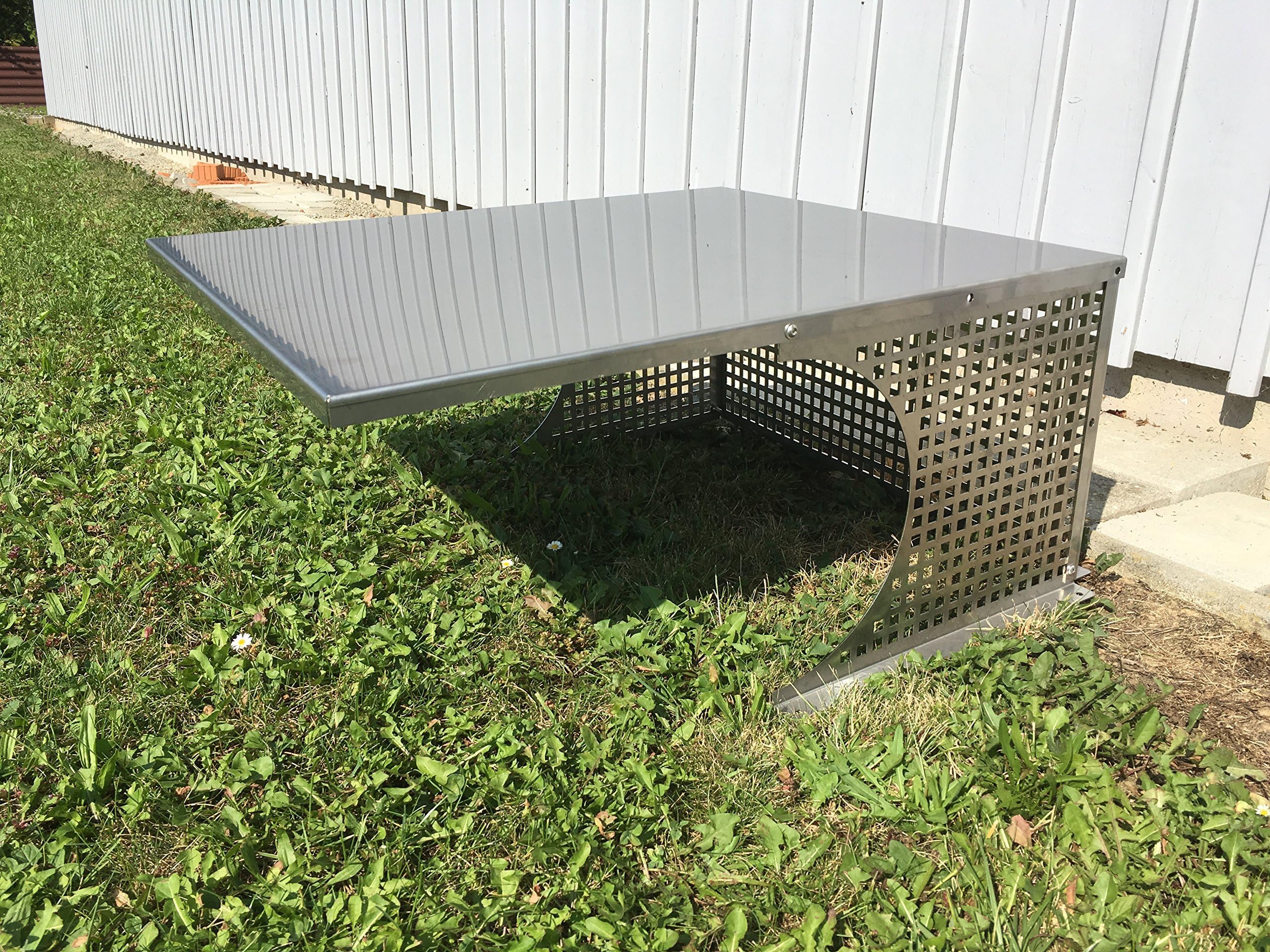 Stainless steel automatic lawnmower shelter.