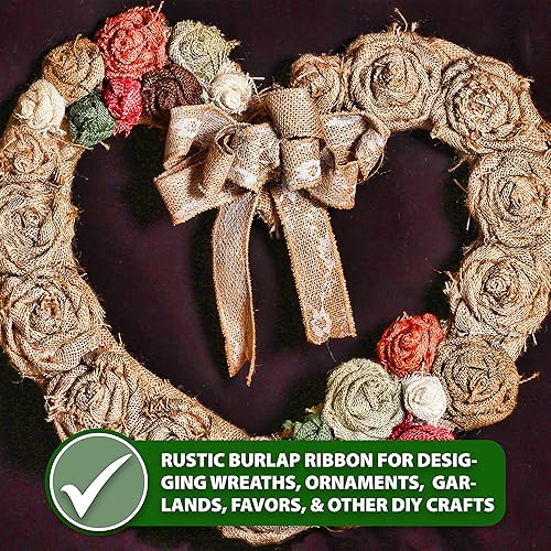 Miniatura 7 de Mandala Crafts Cinta de arpillera amarilla con alambre para corona, cinta de arpillera amarilla de yute natural rústico de 2 pulgadas de ancho, 10