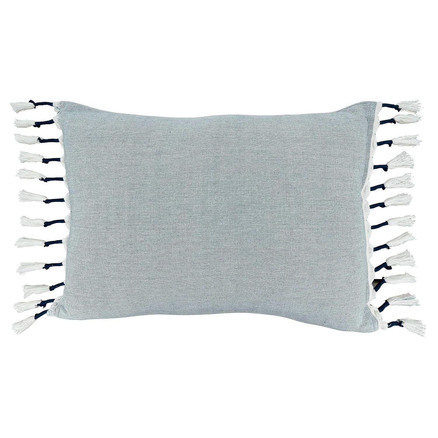 SARO LIFESTYLE Cotton Pillow Cover with Tassel Design Chambray 16x23