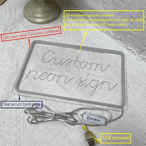 Miniatura 2 de IOKSBACU Letreros de neón personalizables, letrero de neón personalizable para decoración de pared, diseño personalizado de talla artística 3D,